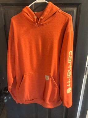Carhartt Orange Pullover Hoodie with Sleeve Logo